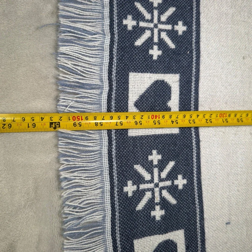 Vintage Welcome to Snowtown Snowman Family Throw Tapestry Blanket Blue Gray EUC‎